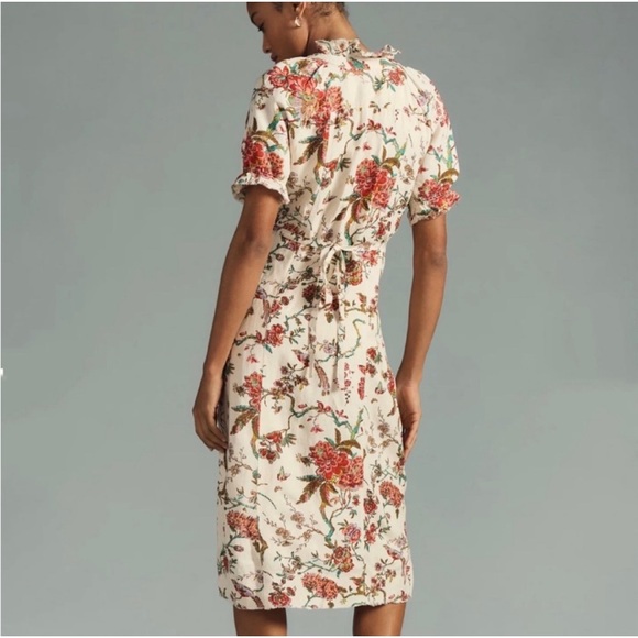 Pilcro Ruffle Collar Button Down Floral Linen Shirt Dress Size 6 - Picture 11 of 11